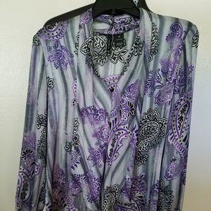 Women's multicolored purple v neck blouse